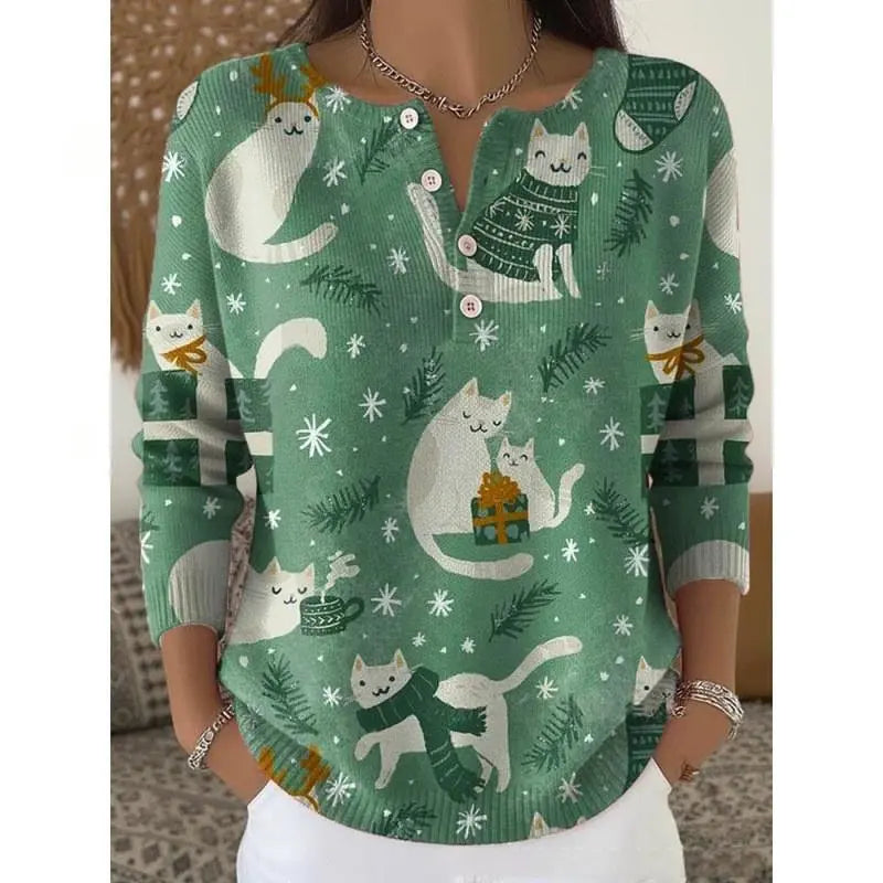 Retro Christmas 3D Digital Printing Four-button Stand Collar T-shirt hercurva