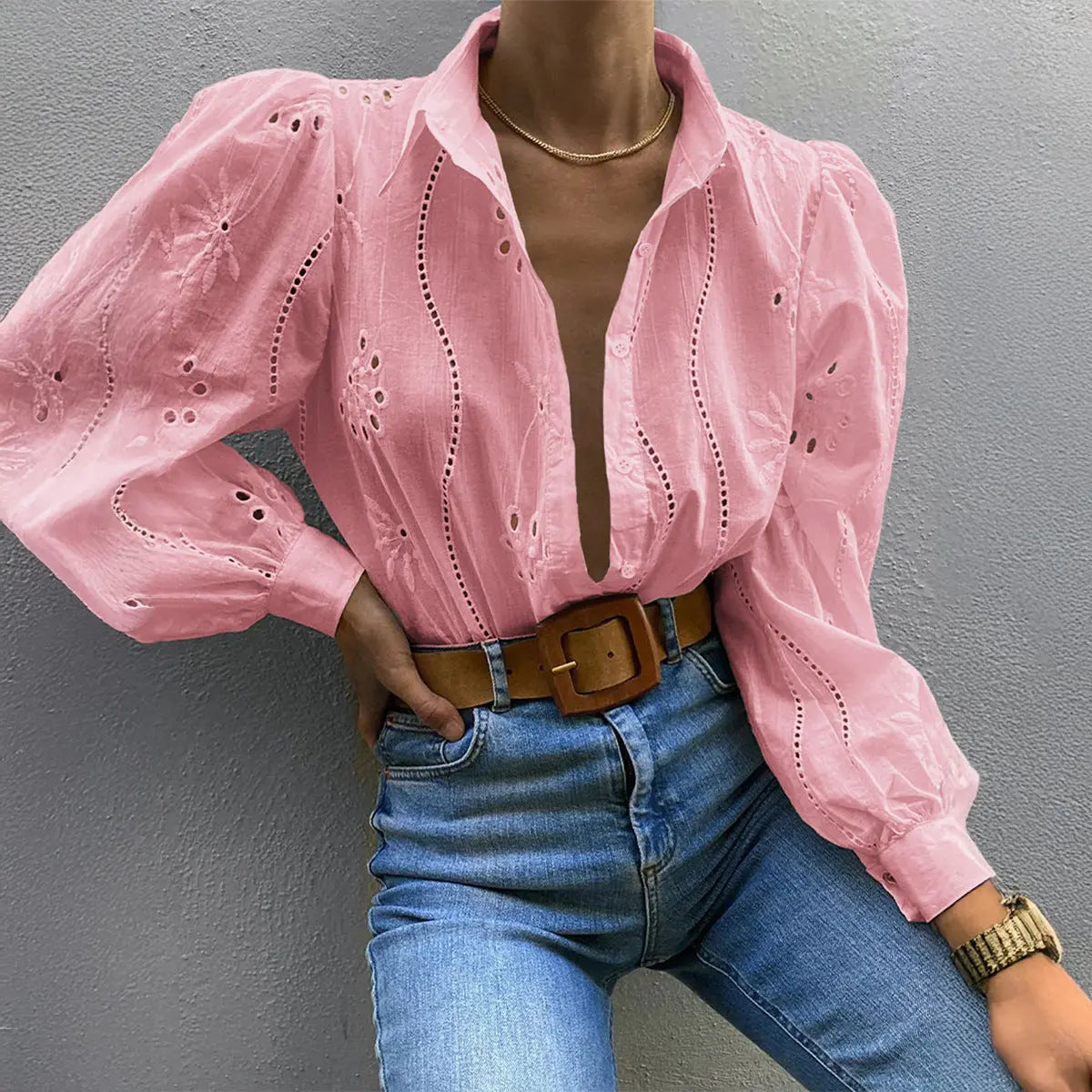 Casual Resort Fashion Hollow-out Long-sleeve Cardigan Blouse hercurva