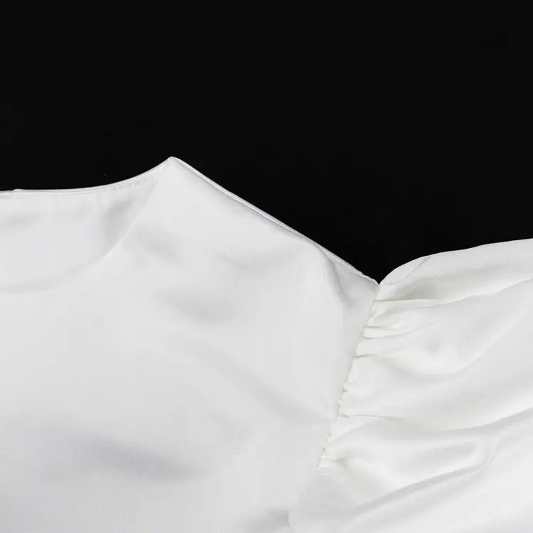 Satin Puff Sleeve Short Top Loose French Simplicity Shirt hercurva