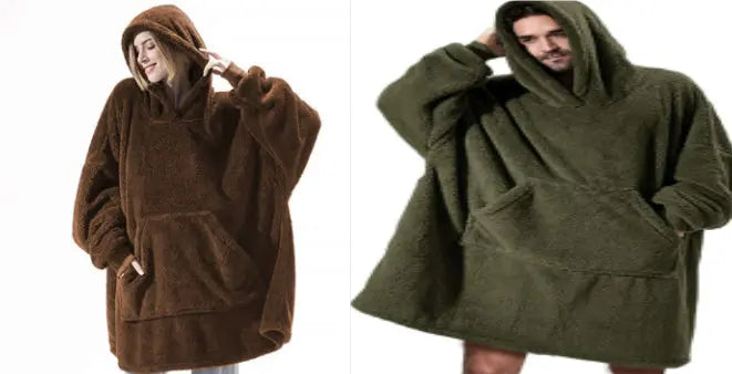 Hoodie Sweatshirt With Big Pocket Tops Sweater Comfortable Loose Double-Sided Fleece Thicker Wearable Blanket hercurva