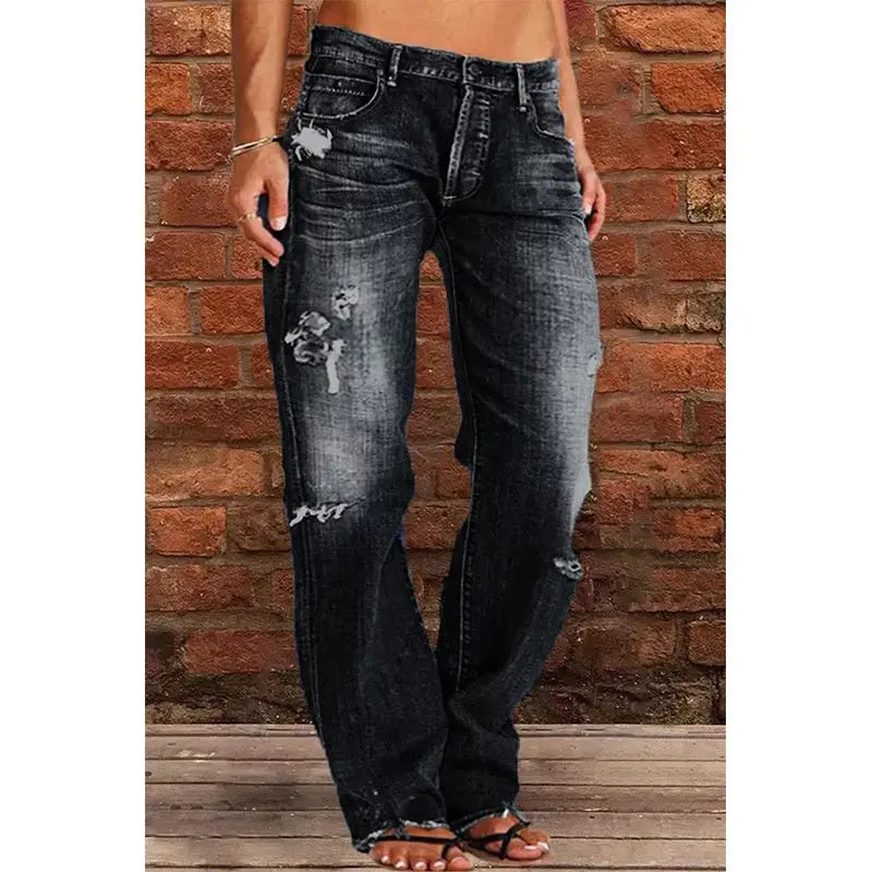 Ripped Jeans Loose Wide Leg Denim Pants Leisure Commuting Trousers Women's Clothing hercurva