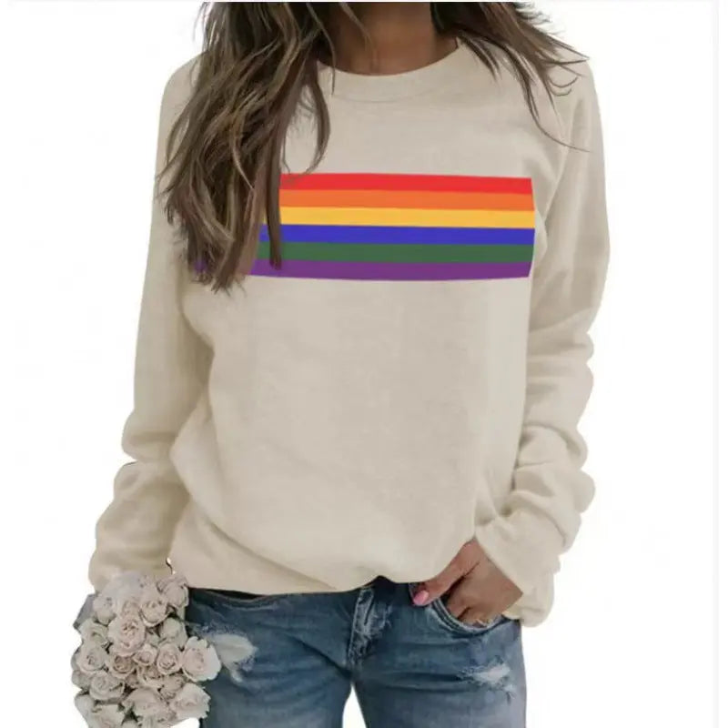 Color Striped Print Round Neck Pullover Long Sleeve Sweater hercurva