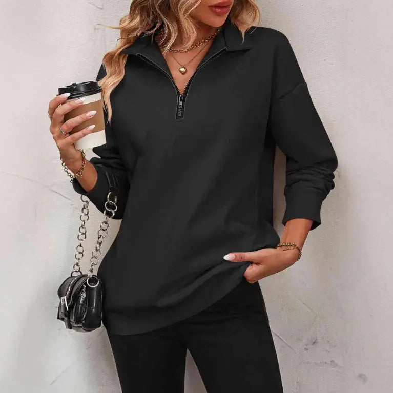 Women's Fashion Half Long-sleeve Zipper Sweatshirt Fashion Pullover hercurva