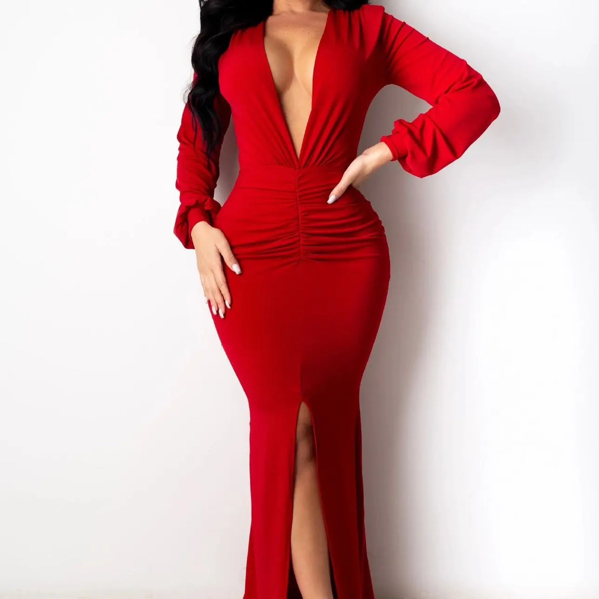 Women's Large V-neck Slim-fit Nightclub Evening Dress hercurva