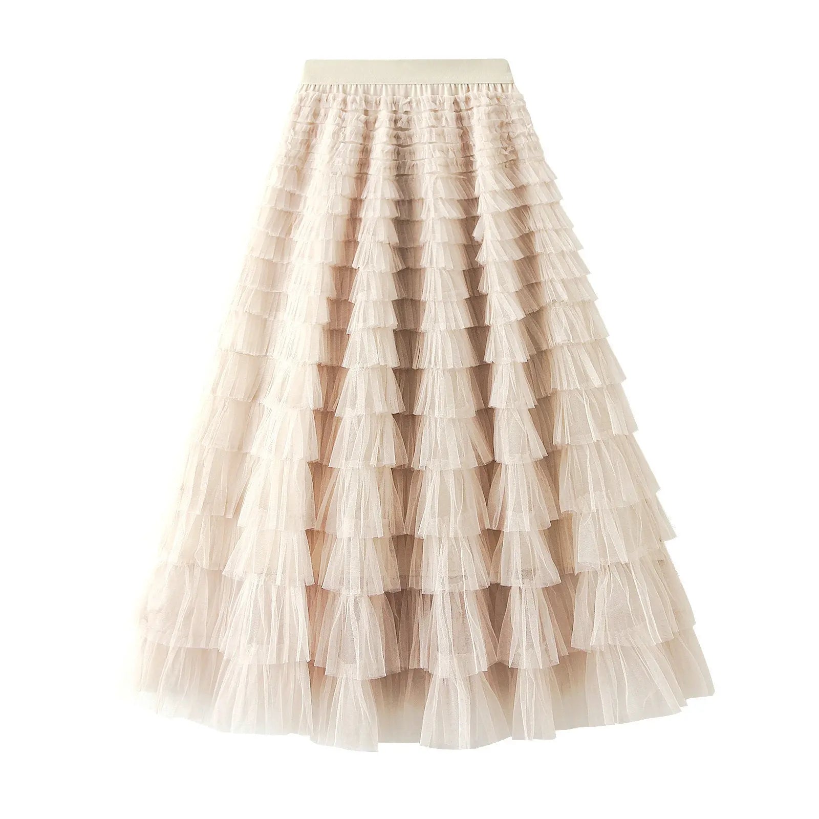 A-Line Mesh Ruffle Skirt Women's Temperament Sweet Long Skirt Slim Cupcake Dress Womens Clothing hercurva