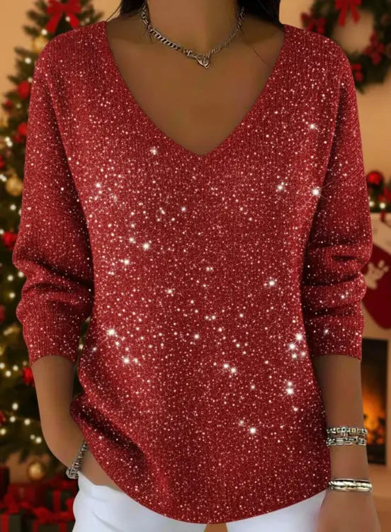New Drop-shoulder V-neck Long-sleeve Printed Women's Pullover hercurva