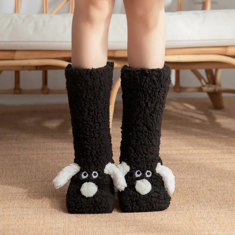 Cute Cartoon Dog Floor Socks Winter Warm Non-slip Plush Socks For Women hercurva