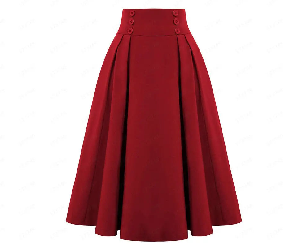 Women's Fashion Casual Skirt With Pockets Retro High Waist Pleated hercurva