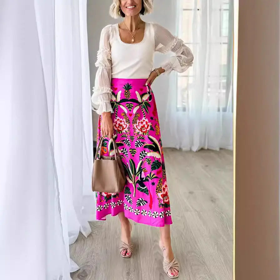 Street Tropical Plant Vintage Print Skirt For Women hercurva