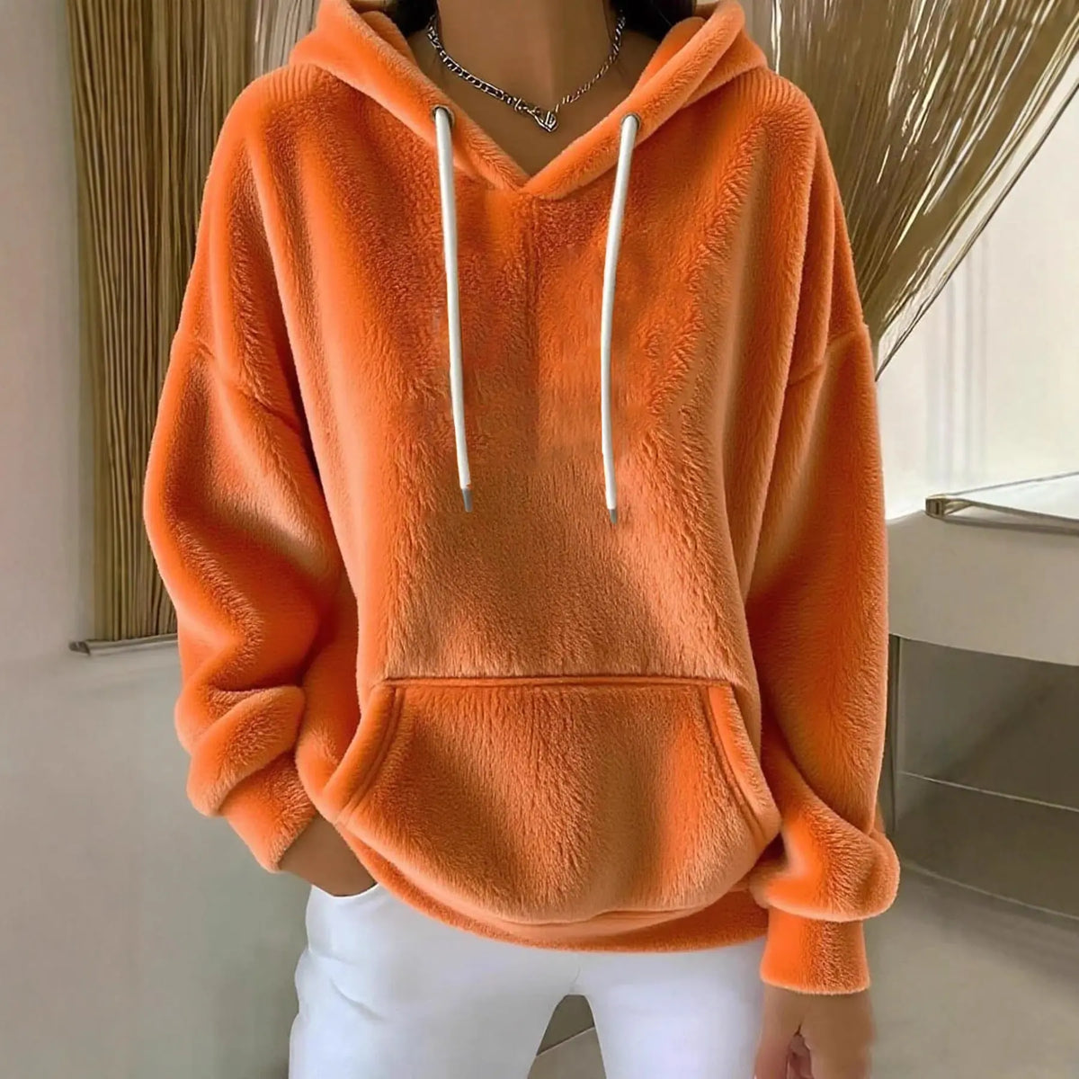 Women's Solid Color Lamb Fleece Lined Versatile Sweatshirt For Autumn And Winter hercurva