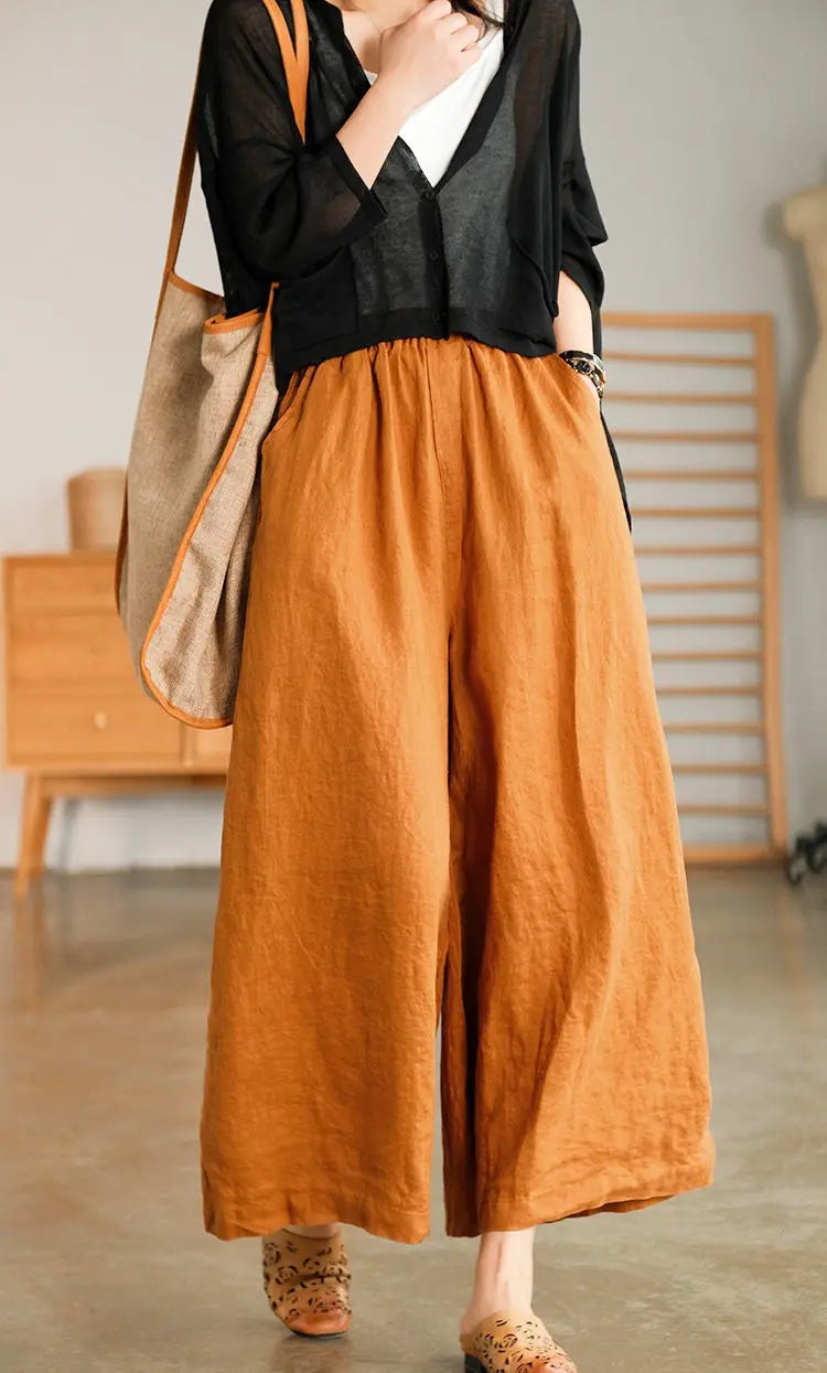 Cotton And Linen Cropped Wide-leg Casual Straight Breathable Slim Fit Casual Pants hercurva
