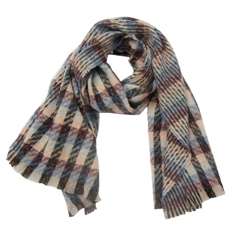European And American Autumn And Winter Bristle Short Beard Small Plaid Scarf Shawl hercurva