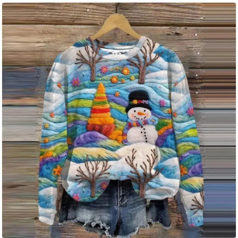 Autumn And Winter Ladies Funny Print Christmas Holiday Casual Sweatshirt hercurva