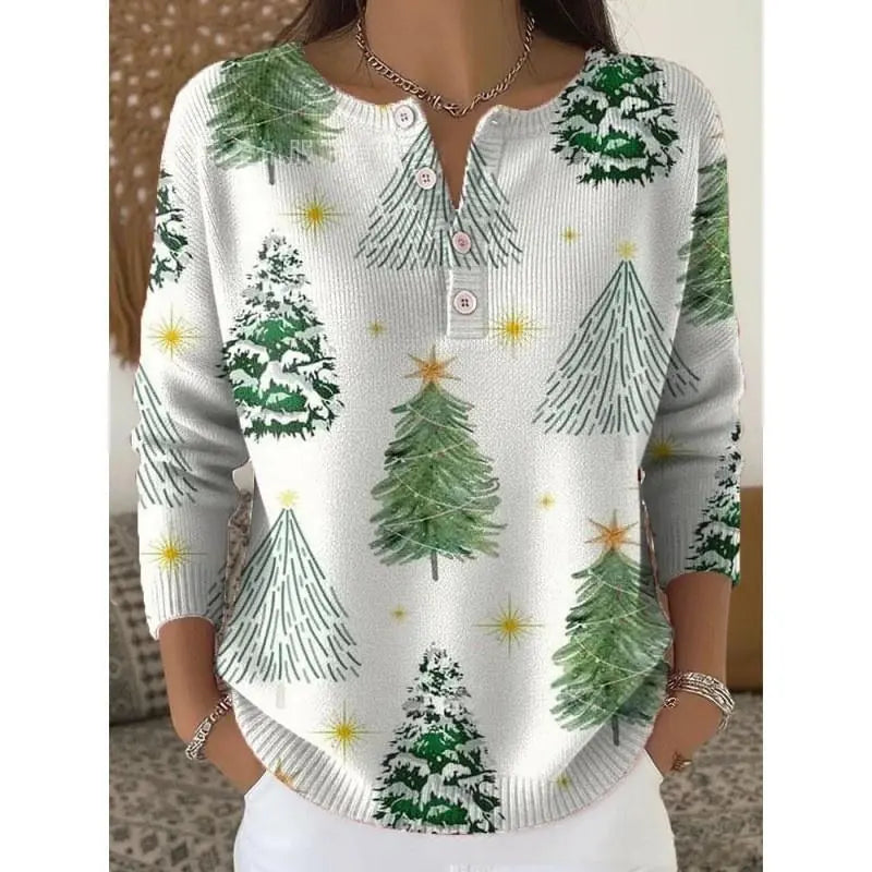 Retro Christmas 3D Digital Printing Four-button Stand Collar T-shirt hercurva