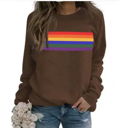 Color Striped Print Round Neck Pullover Long Sleeve Sweater hercurva