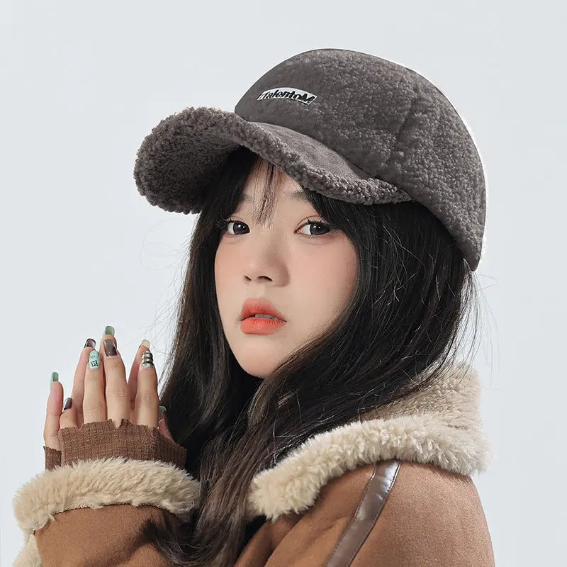Autumn Winter Color Matching Fashion All-match Plush Warm Peaked Cap hercurva