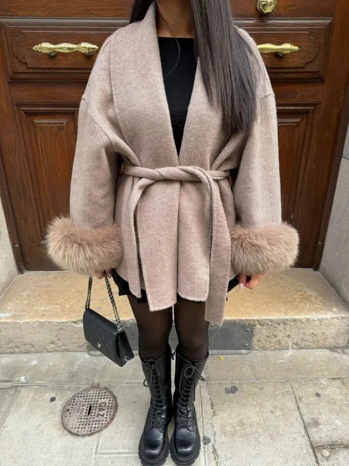 Furry Sleeves Overcoat Long Coat hercurva