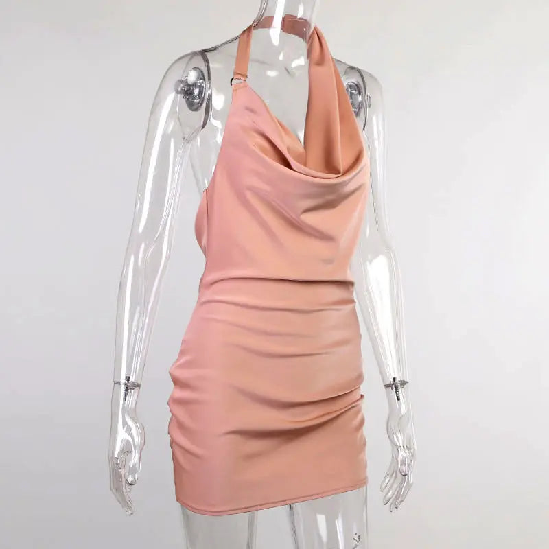 Satin Party Dress V Neck Backless Mini Sleeveless Summer Party Dress hercurva