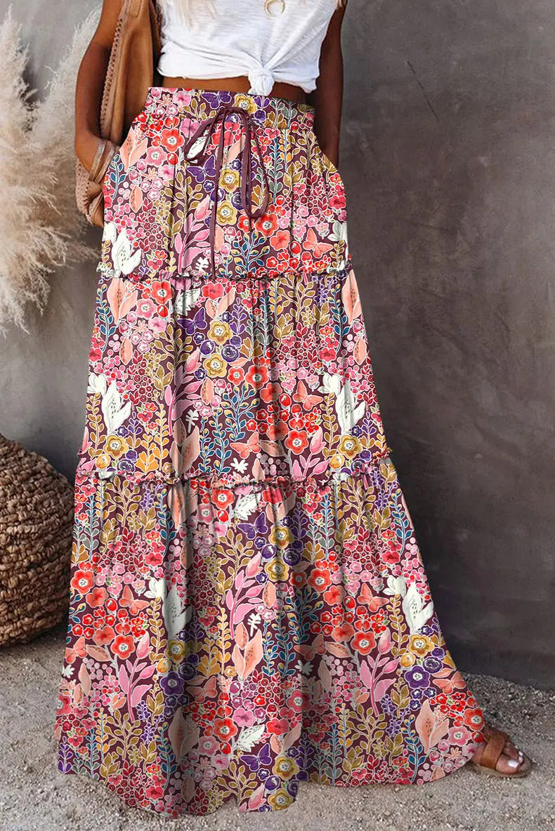 Bohemian Style Loose Casual High Waist Long Skirt hercurva