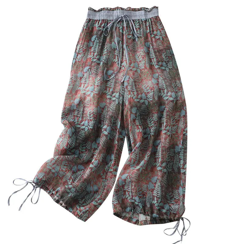 Cotton And Linen Art Retro Women's Casual Pants Loose Print hercurva