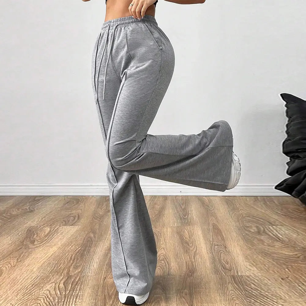 Simple Casual Pants Drawstring Elastic Waist Wide Leg Trousers hercurva