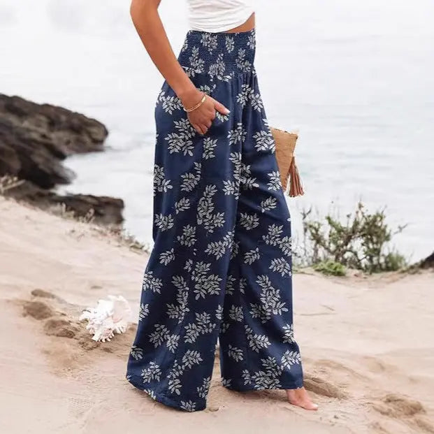Summer Women's Fashion Loose Temperament Printed High Waist Wide Leg Trousers hercurva