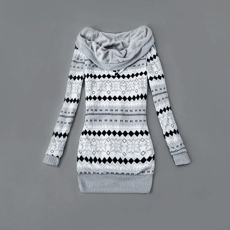 Thick Printed Hooded Knitted Cardigan Jacket hercurva