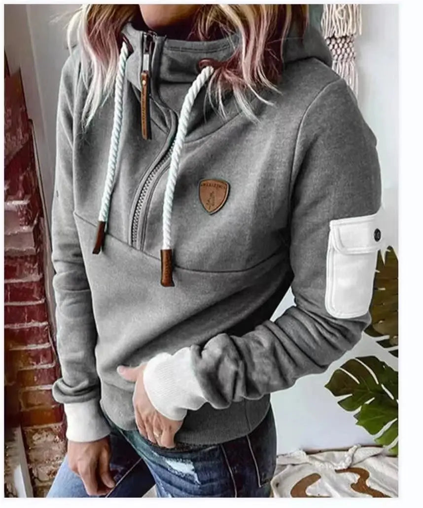 Half Zipper Patchwork Sweater Women hercurva