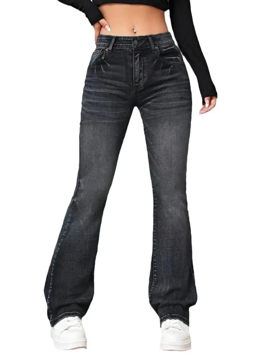 Denim High Waist Loose And Slimming Bootcut Trousers hercurva
