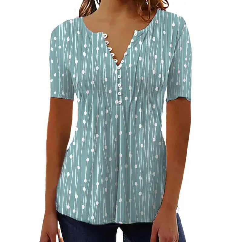 European And American Spring And Summer V-collar Polka Dot Short Sleeve hercurva