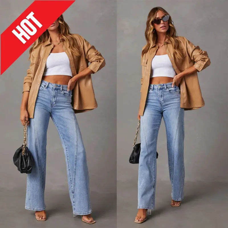 Casual Patchwork Women's Wide Leg Jeans hercurva