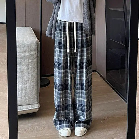 Plaid High Waist Drooping Baggy Pants hercurva