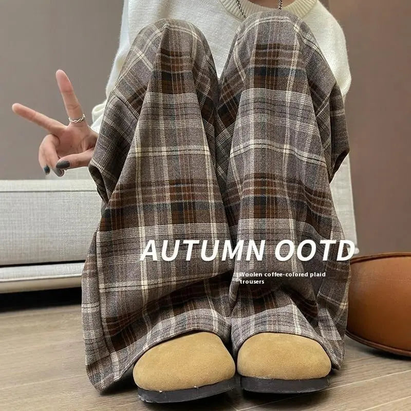 Plaid High Waist Drooping Baggy Pants hercurva