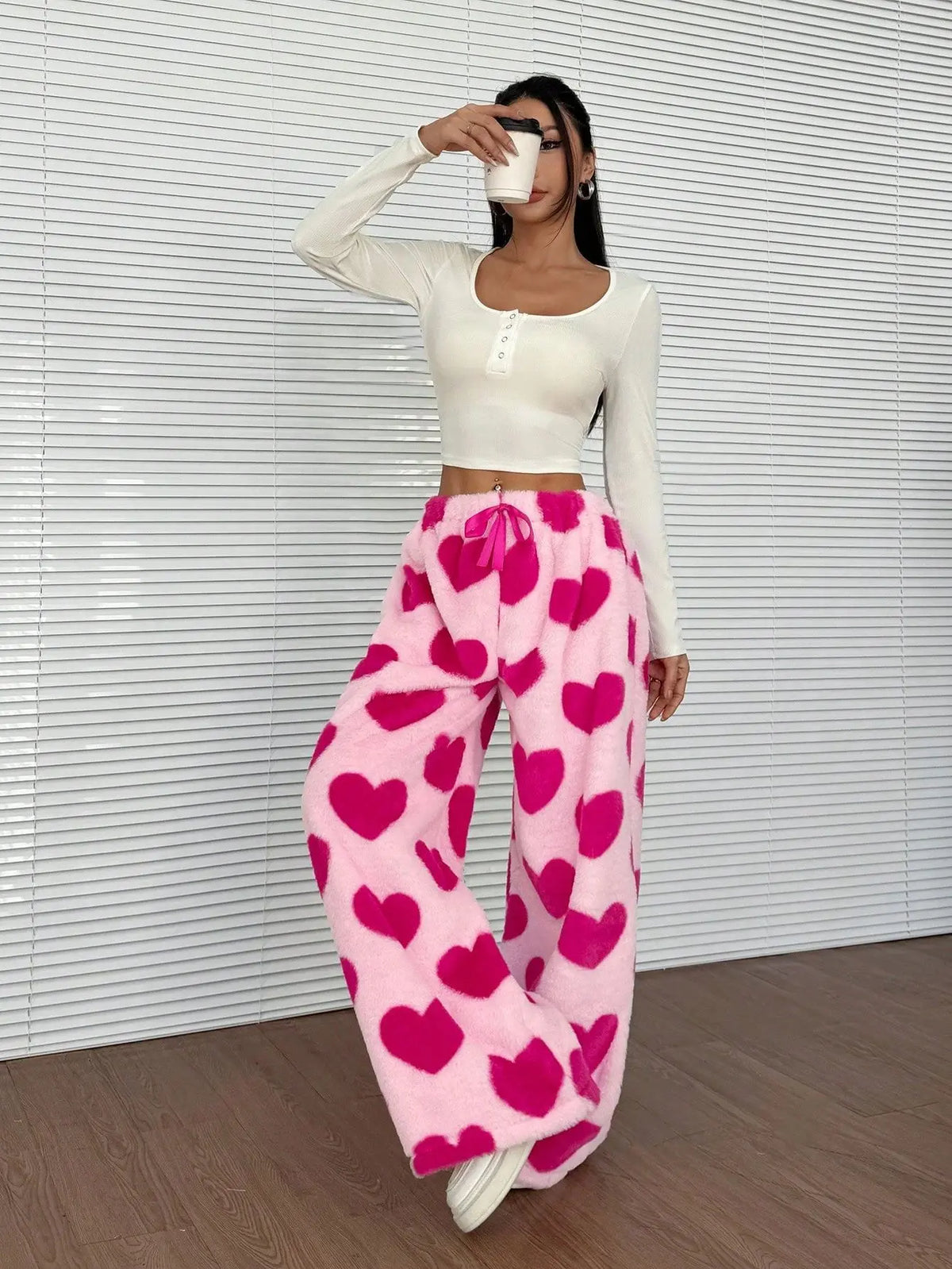 New Casual Leopard Print Lace-up Wide-leg Pants hercurva