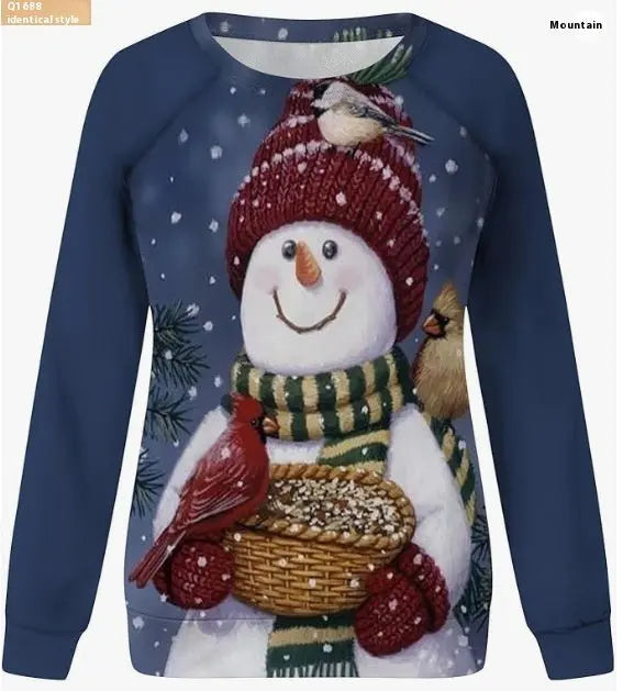 Christmas European And American Women Printed Crew Neck Sweatshirt hercurva