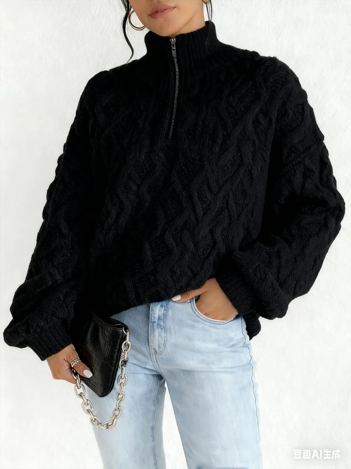 Double-sided Plush Latte Art Casual Zipper Pullover Top hercurva