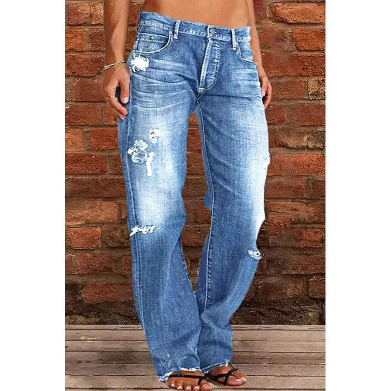 Ripped Jeans Loose Wide Leg Denim Pants Leisure Commuting Trousers Women's Clothing hercurva