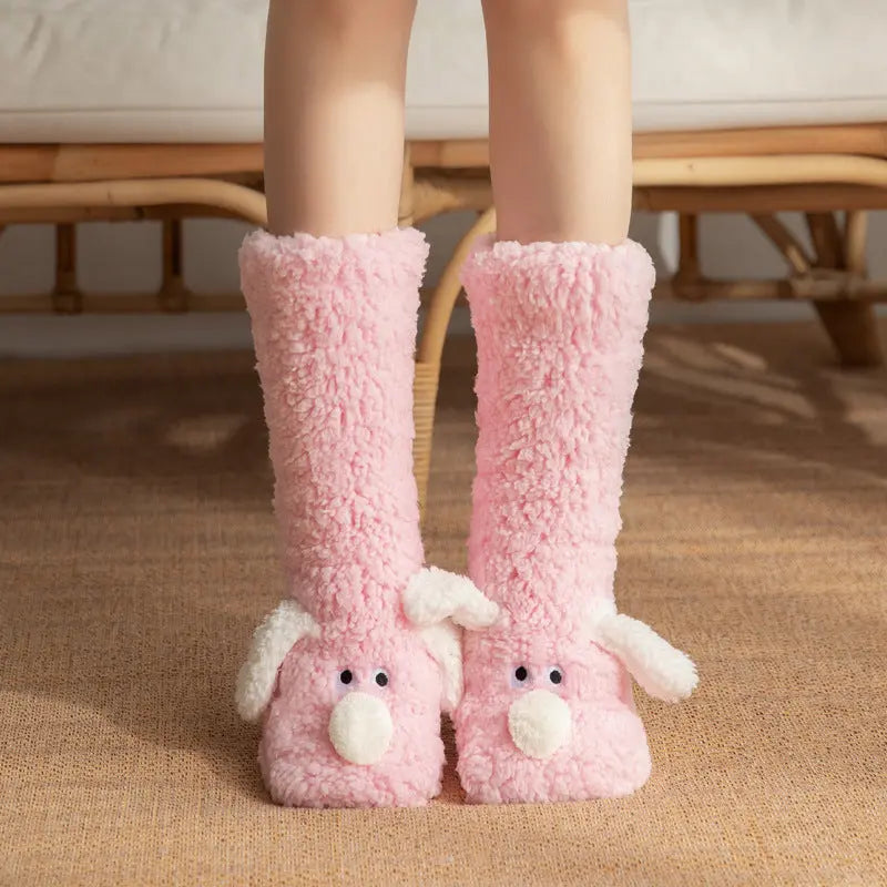 Cute Cartoon Dog Floor Socks Winter Warm Non-slip Plush Socks For Women hercurva