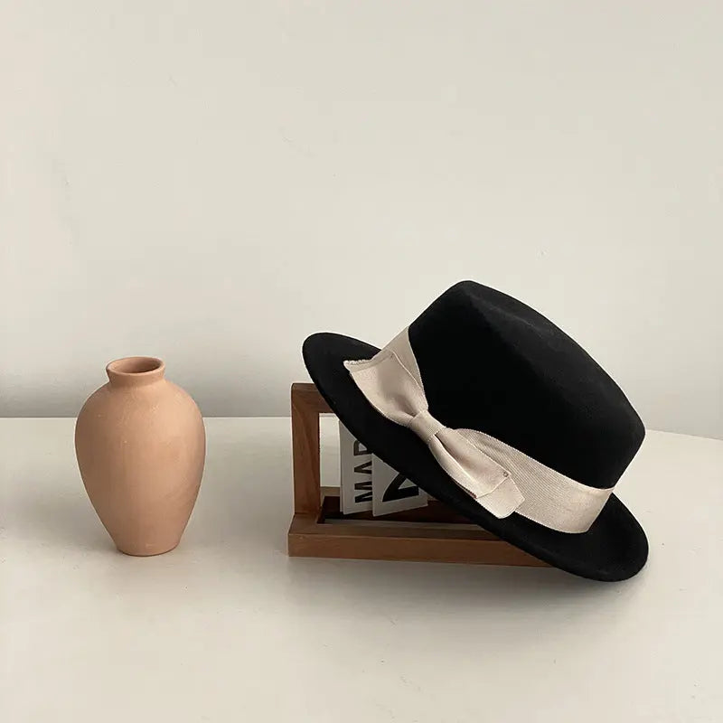 Bow Japanese Style British Style Western Style French Retro Flat-brimmed Cap hercurva