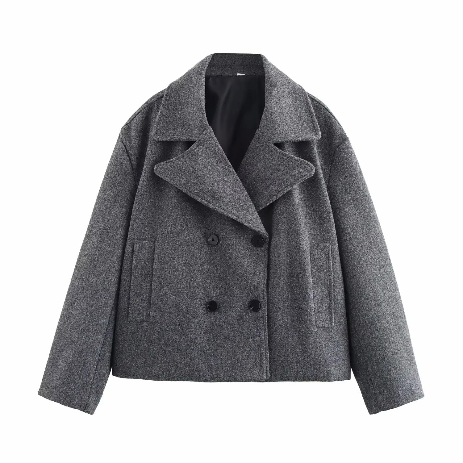 Gray Suit Woolen Jacket Women's Loose Double-breasted Short Coat hercurva