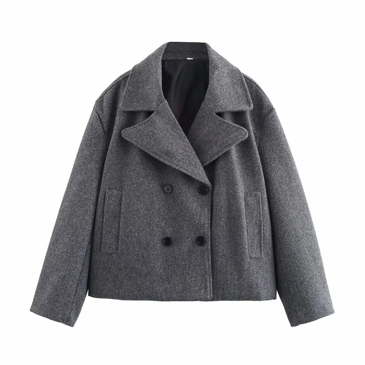 Gray Suit Woolen Jacket Women's Loose Double-breasted Short Coat hercurva