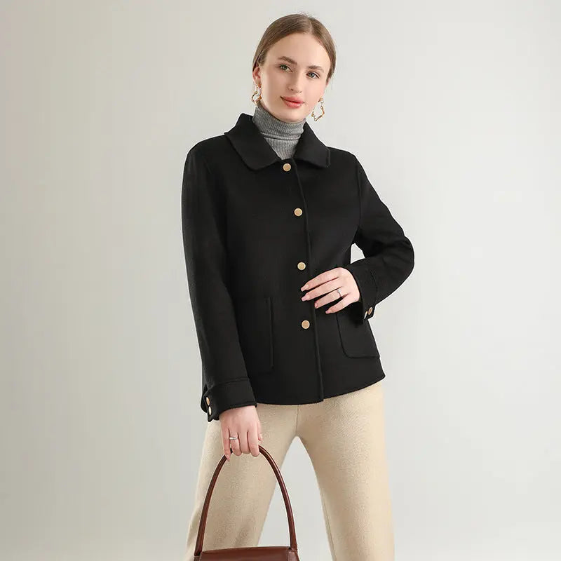 Autumn And Winter New Polo Collar Solid Color Coat For Women hercurva