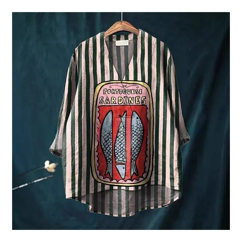Fashion Digital Printing Large Wide V-neck Top hercurva