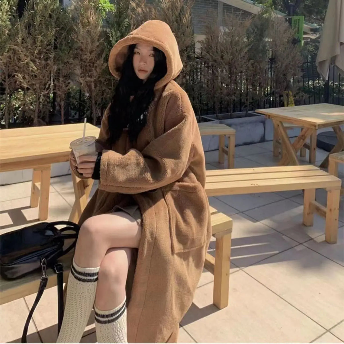 Mid-length Horn Button Lamb Wool Coat For Women hercurva