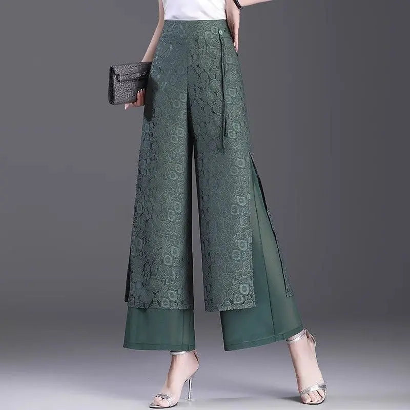 Chinese Style Split Pants Thin High Waist Loose hercurva