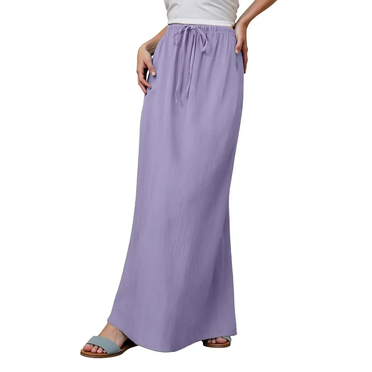 Women's Solid Color Drawstring Elastic Waist Skirt hercurva