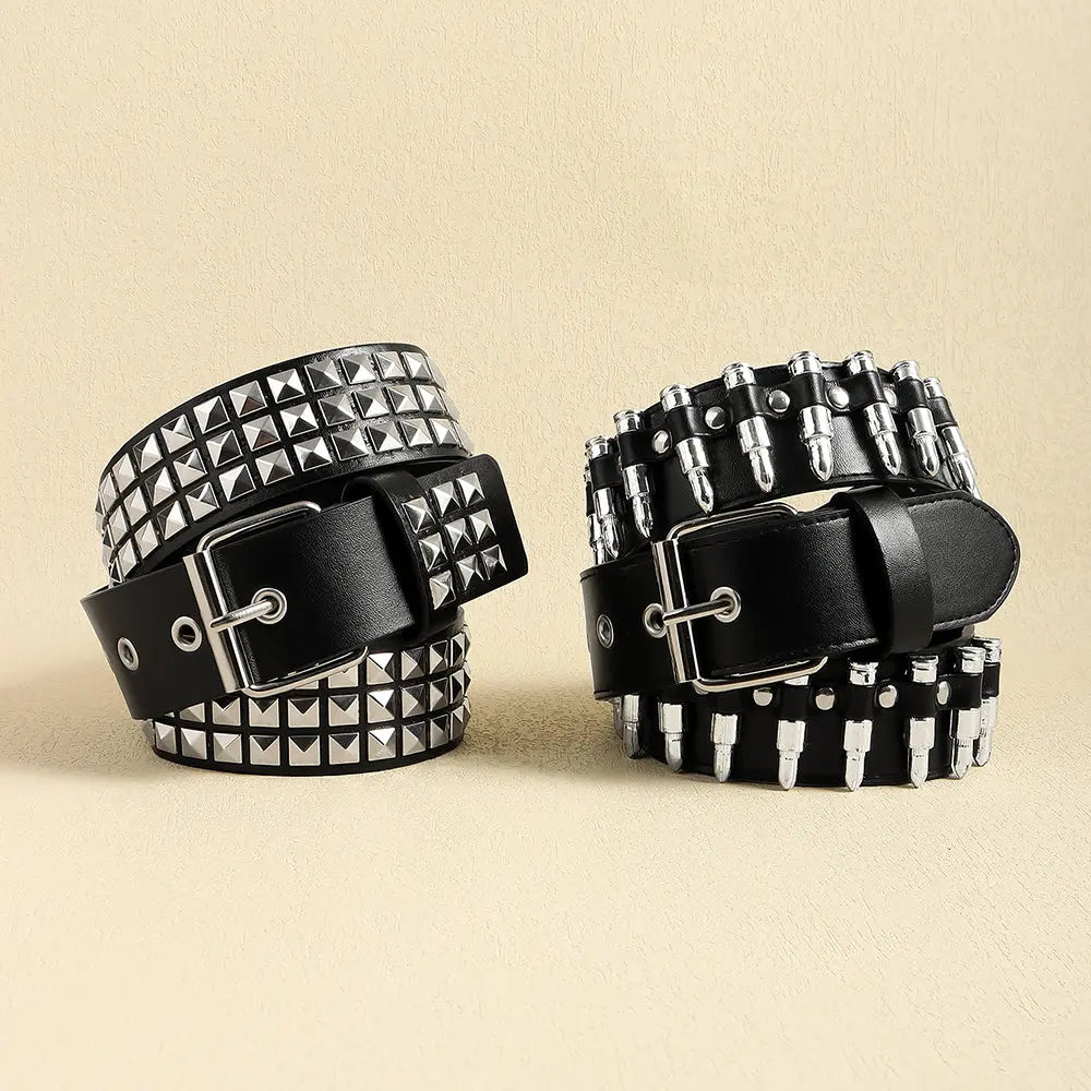 Rivet Belt Rock Trend Punk Bullet Black Belt Men And Women Personality Fashion Hip-hop Accessories hercurva