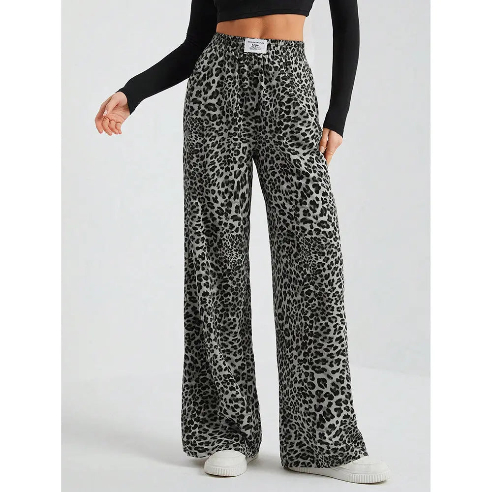 Leopard Print Floral Print Casual Jumpsuit Wide Leg Loose hercurva