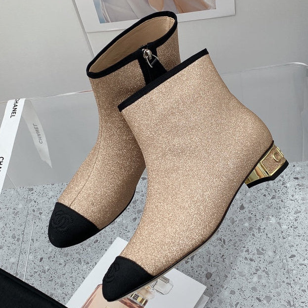 Chanel 2026 Cap-Toe Ankle Boots 30mm Glitter Fabric 162135