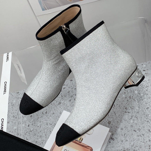 Chanel 2026 Cap-Toe Ankle Boots 30mm Glitter Fabric 162135